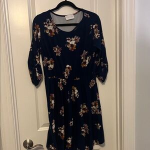 French Grey Navy Floral Midi Dress
